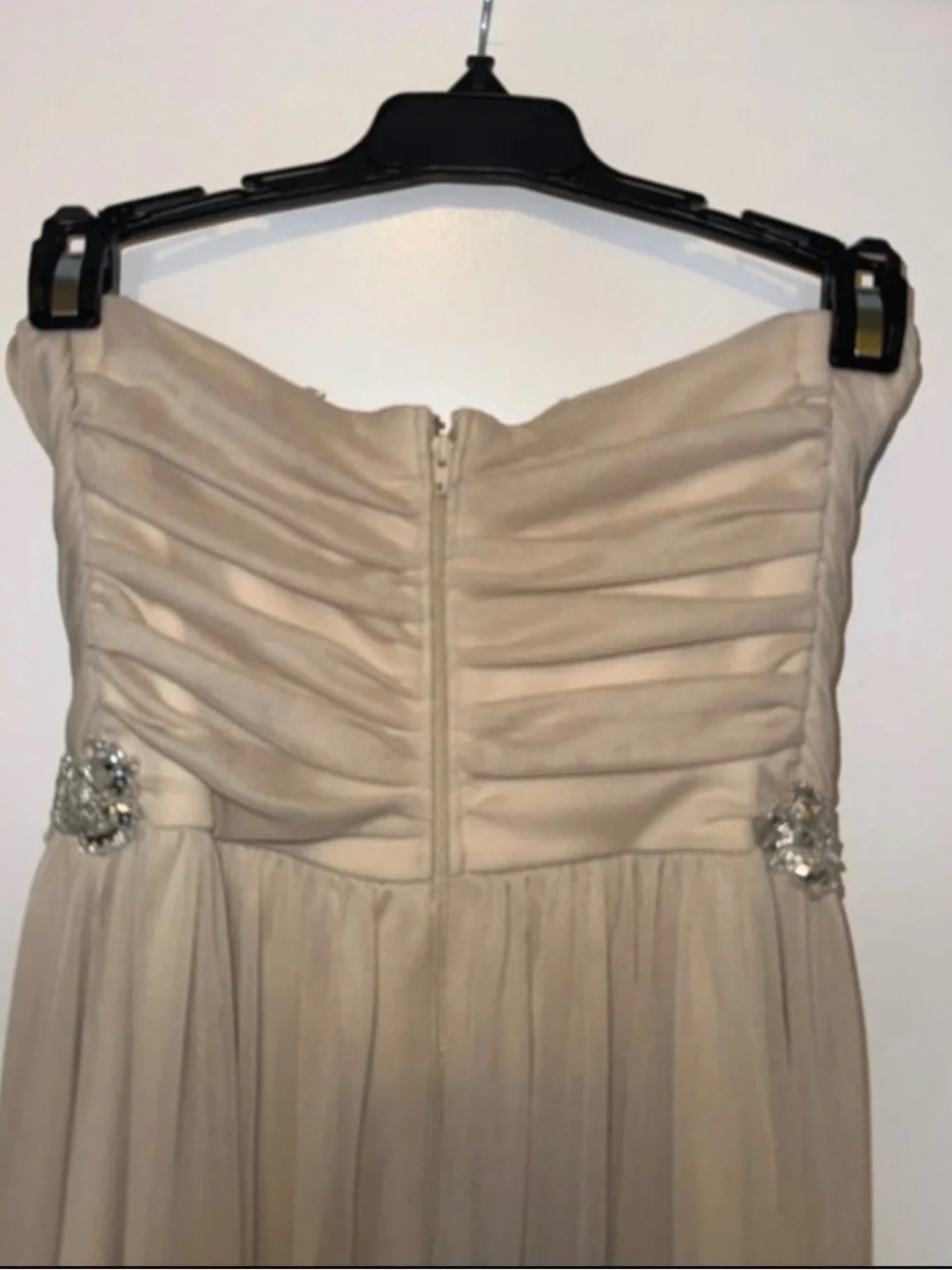 Strapless Champagne Gown with Jeweled Waist and chest  Size 1